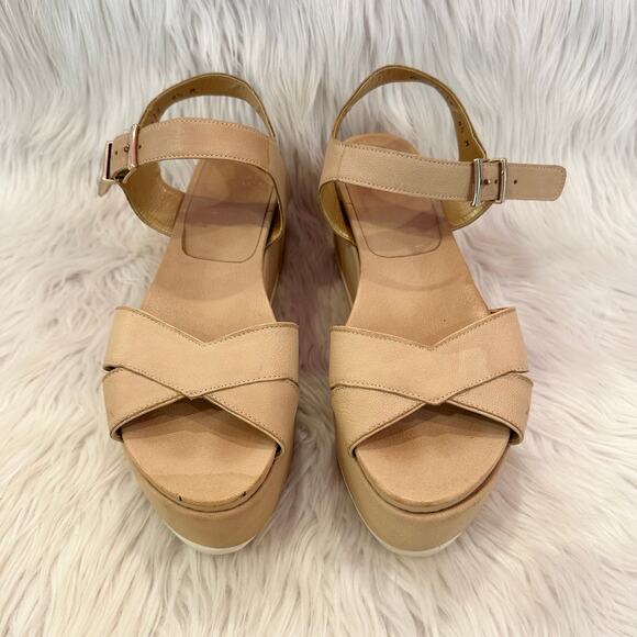 Stuart Weitzman Crosspath Platform Sandals Leather Flatform Criss Cross Cream - Picture 3 of 11